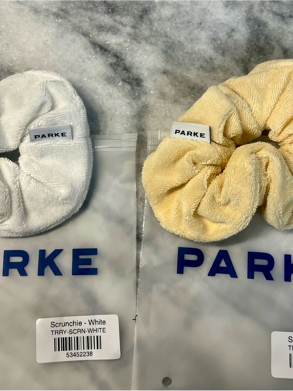 Parke Terry Scrunchie Duo - White & Pale Yellow (Peel) NIP